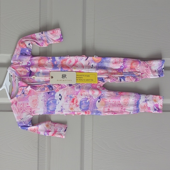 Bums & Roses NATURAL BAMBOO Convertible Ruffle Romper- NB - Picture 1 of 16